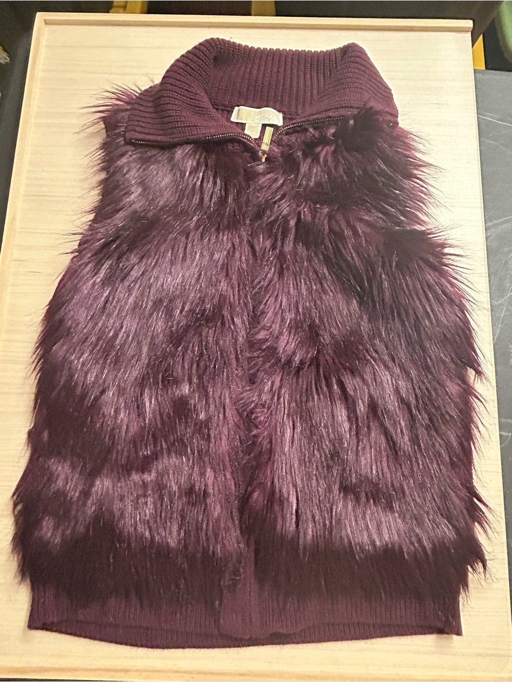 MICHAEL Michael Kors Medium Burgundy Faux Fur Zip Front Sweater Vest